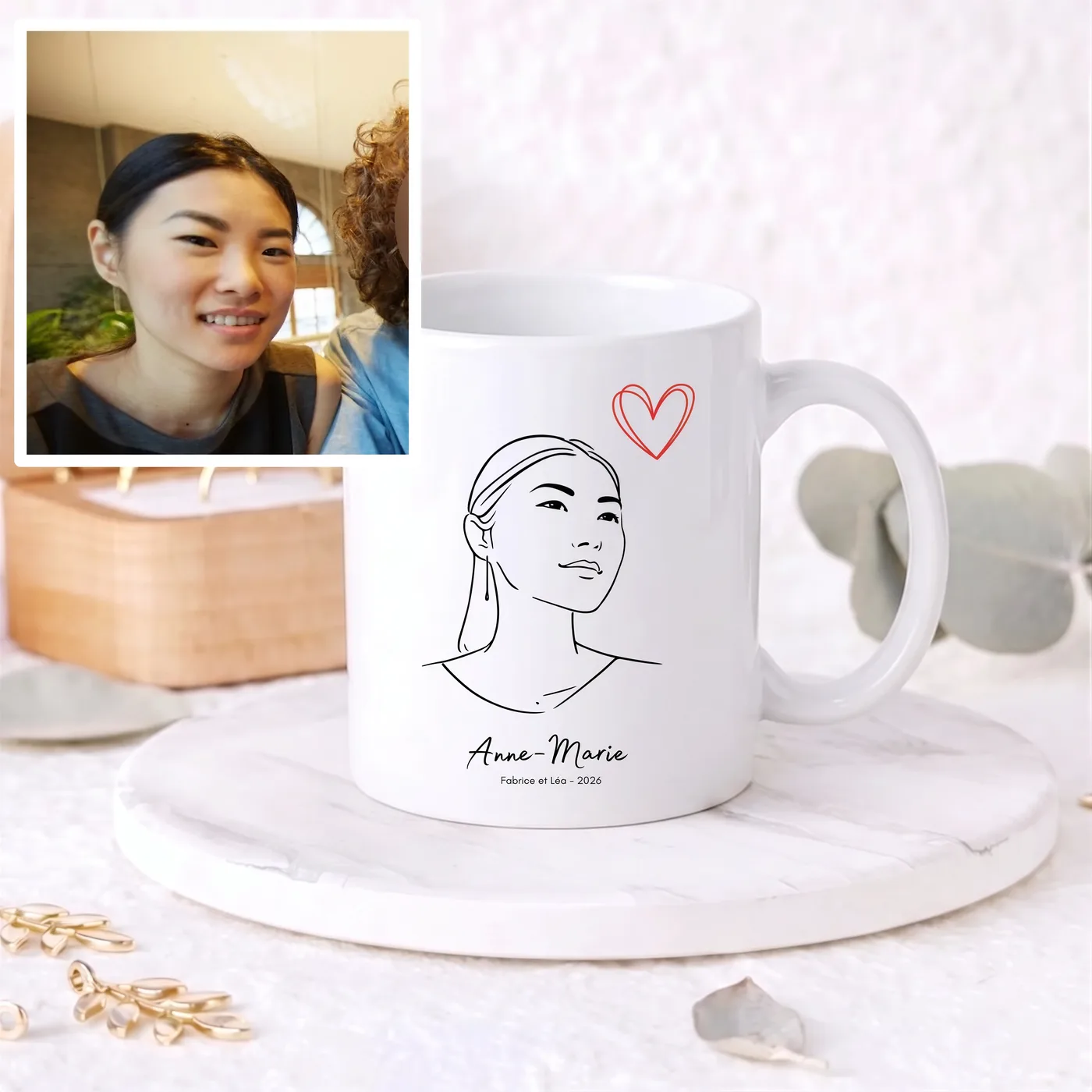 Mug personnalisé avec le portrait illustré d'un invité de mariage